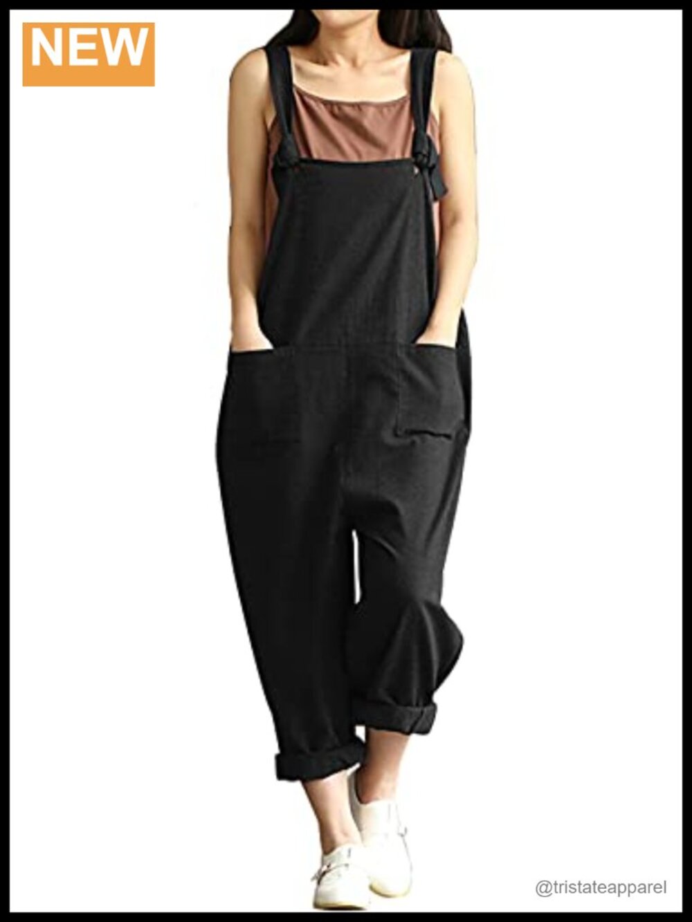 Linen Blend Wide Leg Overalls Jumpsuit Romper with Pockets